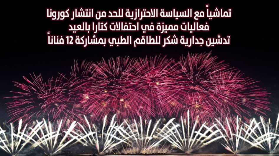 تماشياً مع السياسة الاحترازية للحد من انتشار كورونا فعاليات مميزة في احتفالات كتارا بالعيد تدشين جدارية شكر للطاقم الطبي بمشاركة 12 فناناً